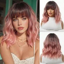 14英寸女士渐变粉色刘海卷发合成假发，适合日常佩戴或角色扮演 - 彩色 - 查看 11