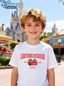 Disney Cars Lightning McQueen Boys' Summer Short-Sleeve T-Shirt Double-Sided Print Kids' Casual Top - 白色 - 查看 2