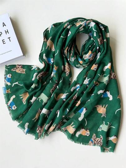 1pc Cute Cat Pattern Fashionable Unique Versatile Beach Party Travel Lightweight Scarf/Shawl For Women, Spring/Summer New Arrival
