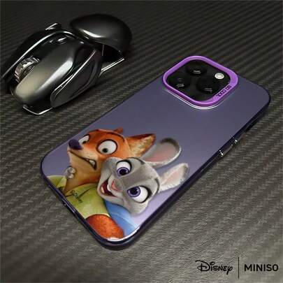  Funda de teléfono con impresión líquida imitación de Judy y Nick de Zootopia de Disney x MINISO para series 17/17 Pro/17 Pro Max/17 Air/16/15/14/13/12/11, Funda para 17 Pro Max, Funda para 17 Pro, Funda para 17, regalos navideños para la novia