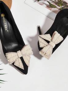 1 par de nuevos clips decorativos para zapatos con lazo de perla, decoraciones para zapatos DIY con perla y diamante de imitación - Albaricoque - Ver 3