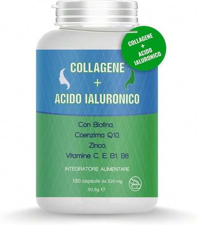 TRICO HAIR ITALY Collagene e Acido Ialuronico Integratore 180 Capsule - collagene integratore Biotina, Zinco e Selenio, 1200mg Collagene Idrolizzato + 150mg Acido Ialuronico e coenzima q10