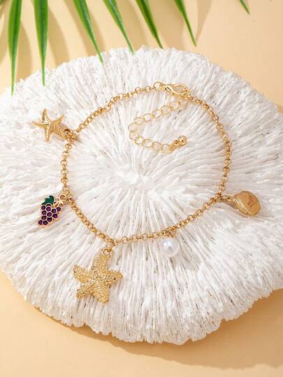 1 pieza Tobillera elegante con diseño de nicho con estrella de mar y concha, adecuada para uso diario y vacaciones en la playa de las mujeres