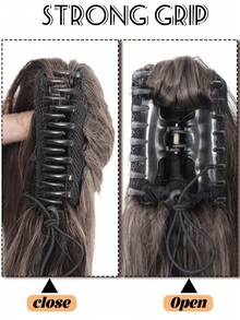 女士合成长波浪卷发大爪夹马尾辫，蓬松自然丝滑触感假发马尾辫 - 彩色 - 查看 4