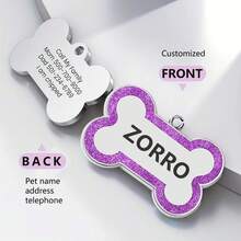 1pc Personalized Dog Tags | Glitter Bone Dog Tag | Engraved Pet ID Name Pendant | For Dogs, Cats, Puppies Daily Wear | Dog Collar ID Tag Accessory | Cute Colorful Stylish Design | Personalized Gifts For Family, Friends, Pet Lovers | Back-To-School Gift | Mother's Day Gift | Teacher's Day Gift - 藍色 - 查看 2