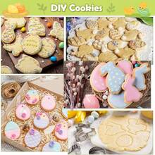 Easter Cookie Cutters Set Of 6,With Soft PVC Edge - Egg, Chick, Carrot, Rabbit, Bunny Face, Butterfly Shapes -Stainless Steel Biscuit Molds For Spring Holiday DIY Baking - Silver - View 2