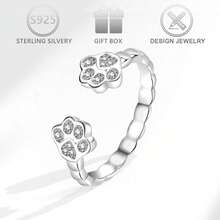 1枚925纯银简约可爱立方氧化锆动物爪印设计开口戒指，适合日常、度假、休闲、派对、节日和生日礼物。 - 銀色 - 查看 3