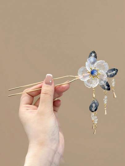 1 pieza Pinza para el cabello de flor de aleación, conjunto de accesorios para el cabello con borlas de cristal de imitación en estilo retro, decoración de cabello vintage para novias y niñas