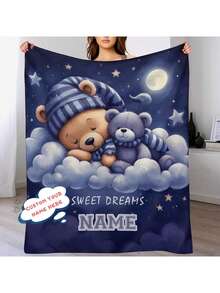 1 pezzo Coperta in flanella personalizzata a tema orsetto, morbida, leggera, adatta per divano, letto, uso all'aperto - regalo perfetto per compleanni e festività per famiglia e amici, adatta per tutte le stagioni - Multicolore - Visualizzare 13