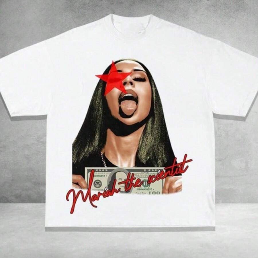 [Soft 100% Cotton] Mariahh The Scientistt  Star Red T-Shirt, Music Graphic T-Shirt, Classic Cotton Fabric Tshirt, Menswear Top Love Medium Streetwear, Gift For Her &Amp; Him - White - View 1