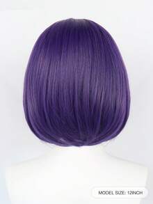 带刘海的波波头假发，女士12英寸短直发假发，耐热合成假发，日常佩戴，派对及动漫角色扮演假发，圣帕特里克节装扮假发 - 彩色 - 查看 6