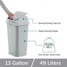 13 Gallon Kitchen Trash Can With Swing Top Lid, Heavy-Duty Plastic Garbage Bin Light Gray, Household Essential Space-Saving Easy To Clean For Home Kitchen - Gray - View 8