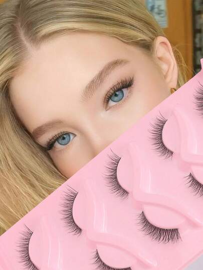 5 Pairs Cat Eye Eyelashes Natural Slender Crossed Curling Corner Lashes For Daily Wear And Commuting