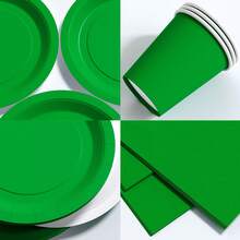 Green Disposable Plates, Napkins, Cups - 10 Guest Party Supplies Set, Suitable For Birthday, Wedding, Theme Party, Family Picnic - Multicolor - View 3