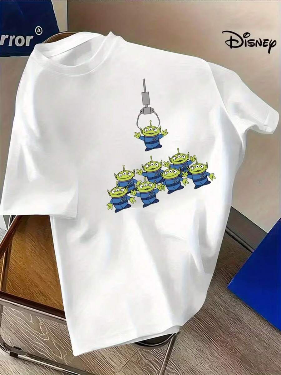 Authorized By Disney, It's Fun To Catch Alien Naked-Eye Men's Short-Sleeved T-Shirts-Black Casual Summer Short-Sleeved T-Shirts, Toy Story Fans Must Enter, And Fan Products | Bold Printed Shirts | Machine Washable Shirts. - trắng - Xem 1