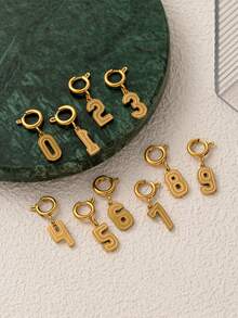 1pc Fashionable Lucky Number Stainless Steel Gold Plated Pendant, 18K Gold Electroplated, Waterproof And Fade-Resistant, DIY Jewelry Accessory, Necklace, Bracelet, Earring, Keychain, Bag, Women's Jewelry, Wallet, Small Pendant, Gift - Gold - View 4