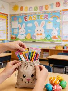 15pcs Easter Bunny Ear Drawstring Gift Bags - Linen Candy And Present Bags, Suitable For Holiday Gift Packaging And Gift Storage - Multicolor - View 7