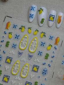 1Pc Bohemian Style Nail Art Stickers , Lemon,Fish Phone Case DIY Stickers, Fruit Painting Nail Art Stickers - Multicolor - View 4