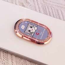 1pc Cute Cat Metal Phone Grip Stand With Rhinestone, Finger Ring Holder, Rotatable Desk Phone Holder, Multifunctional Slouchy Phone Grip - Multicolor - View 11