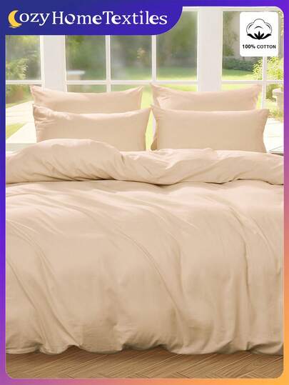 2/3pcs Solid Color Duvet Cover Set, 100% Cotton Bedding Set, Soft & Breathable, Skin-Friendly, Anti-Pilling, Fashionable Home Textile, Bedroom Decor, Duvet Cover & Pillowcase, Without Comforter, Suitable For All Seasons, Multi-Color Options, Machine Washable, Bedding, Wedding, Bedroom Decor, Home Essential