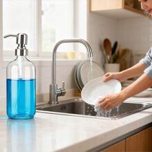 Euuztu Glass Soap Dispenser - Refillable Hand Lotion Dispenser Kitchen Bathroom With Rust Proof Stainless Steel Pump (17OZ/ 500ML) (1 Pack) - 1 Pack - 查看 4
