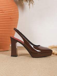 Décolleté da donna con punta affusolata e tacco largo, colore cioccolato, suola spessa, cinturino alla caviglia, moda versatile, scarpe eleganti e confortevoli per feste/banchetti, estive (consigliato di prendere mezzo numero in più) - Marrone Cioccolato - Visualizzare 4