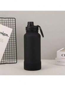 Thermal Bottle With Handle For Gym Use, With Silicone Base, 350ml/600ml/800ml/1000ml - 黑色 - 查看 1