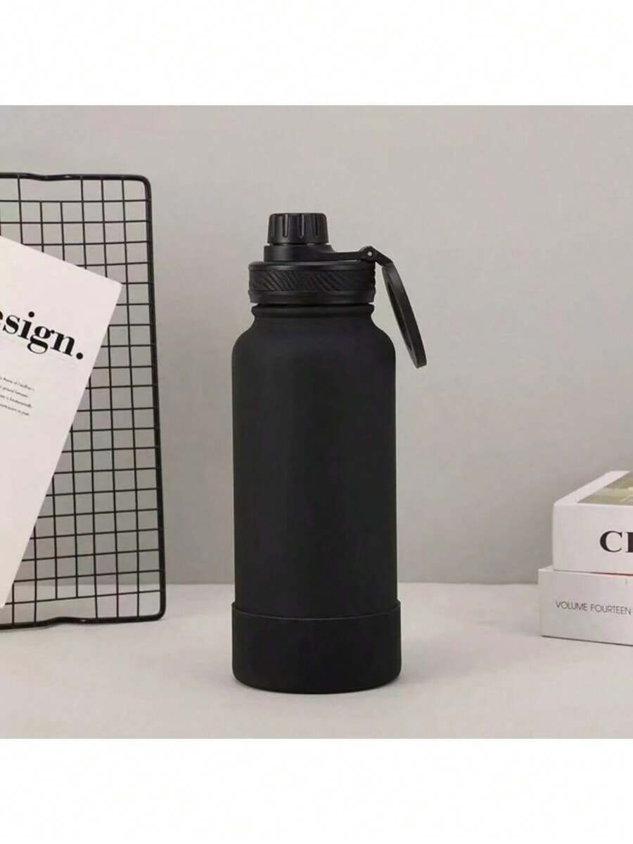 Thermal Bottle With Handle For Gym Use, With Silicone Base, 350ml/600ml/800ml/1000ml - 黑色 - 查看 1