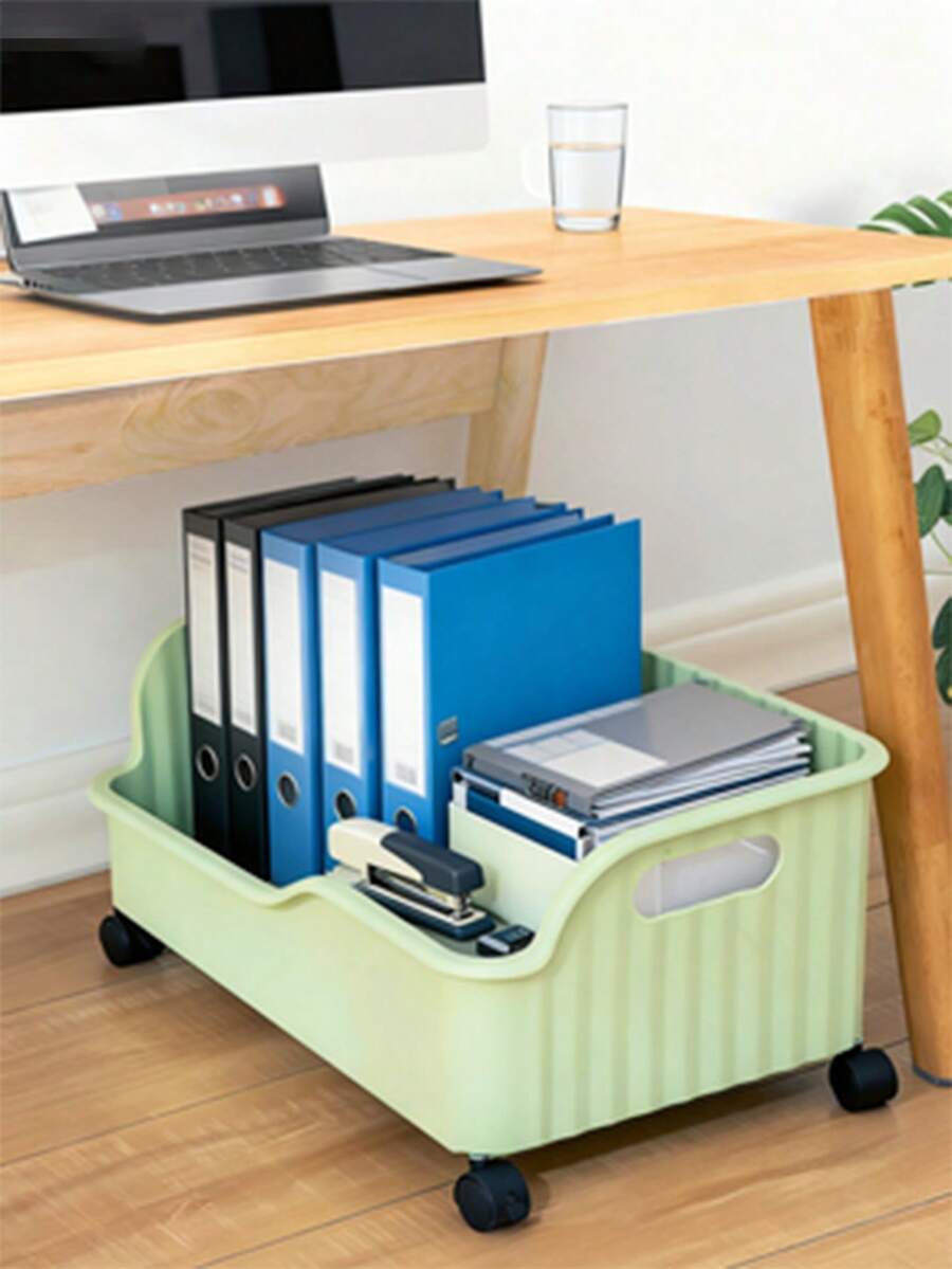 Caja de almacenamiento de libros con ruedas, bolsa para libros, estantería, caja para libros de texto de estudiantes, organizador de escritorio para el aula, caja móvil para libros - Verde - Ver 1