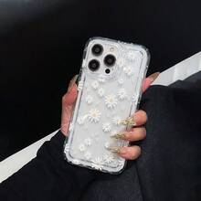 6pcs Daisy Flower Pattern Phone Case Set, Including Charger Head Protector, Cable Guard, And TPU Shockproof Protective Case - Clear - View 2