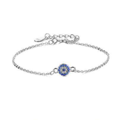 1pc Adjustable 925 Sterling Silver Evil Eye Bracelet, Unisex Jewelry