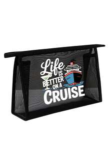 Nautical Style "Cruising Life Is Better" Mesh Tote Bag Set, Cruise Ship Theme, Reusable Lightweight Fabric Shoulder Bag With Portable Makeup Bag, Suitable For Daily Commuting, Travel, And Holiday Parties,Camping, Cruise Vacations, Beach, Ocean And Everyday Use, A Gift For Cruise Enthusiasts - Multicolor - View 12
