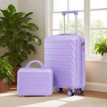 14"/19" 2-Piece ABS Spinner Suitcase Set With Combination Lock & 14" Cosmetic Bag - 紫色 - 查看 5