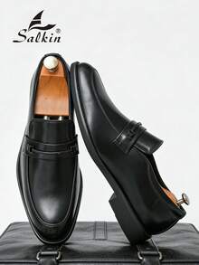 Salkin 经典复古男士一脚蹬乐福鞋，优雅绅士皮革正装鞋，价格实惠，高端大气，透气鞋面，耐用鞋底，适合休闲、办公室、婚礼、毕业典礼、派对场合、春夏秋季、大码正式/商务正装 - 134236-14 - 查看 4