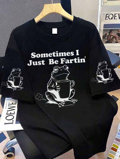 Camiseta de mujer de verano con gráfico retro de rana - "A veces simplemente me eructo" Diseño divertido, camiseta casual negra, lavable a máquina, edición de primavera y verano, regalo perfecto de Pascua para la comodidad de hombres y mujeres durante todo el año