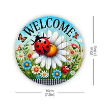 1pc Weatherproof Round Entryway Sign With Ladybug And Butterfly Illustration - Suitable For Spring And Holiday Decor - Outdoor Farmhouse Wall Decor For Porch, Home, Room, Random Hole Position - A - View 3