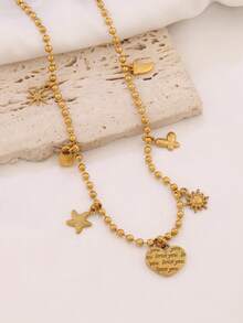 1件装不锈钢心形吊坠项链 时尚迷你锁头太阳吊坠项链 珠链项链 女士饰品 - 項鍊 - 查看 5