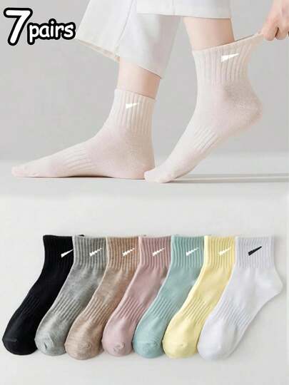 7 Pairs Girls & Teens Simple Versatile Slash Pattern Ankle Socks, Low Cut Short Socks, Breathable Comfortable For Casual Daily Wear