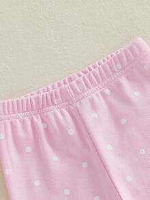 Toddler Baby Girl Bunny Ear Pants Infant Easter Outfit Spring Clothes Dot Print Fleece Legging Pants Bottoms - Pink - View 7