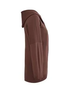 Women's Casual Elegant Sweatshirt, Solid Color With Zipper And Tulip Hem, Suitable For Autumn - Coffee Brown - View 9