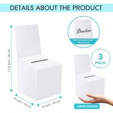 3 Pcs Raffle Boxes Ballot Box For Fundraising 6 X 6 X 6 Inch Cardboard Box With Slot For Ticket And Removable Header Donation Boxes For Collecting Business Card Voting Contest White - White 3 PCS - View 3
