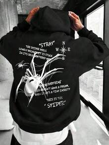 Polyester Fiber Men's Hooded Sweatshirt With Long Sleeved ,Halloween Spider Spider Web Pattern Print, Fashionable And Loose Casual Fleece Sweatshirt Suitable Autumn And Winter Wear On Street2026Unisex Casual-Shirts - 黑3 - 查看 12
