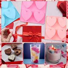 3 Pcs Heart Shaped Silicone Molds Nonstick Heart Chocolate Muffin Molds For Galentine Valentine's Day Candy, Brownies, Tartlets, Soaps, Pudding, Dessert BaFKing(Small,4 Holes,Pink,Blue) - 粉紅色小號 - 查看 4