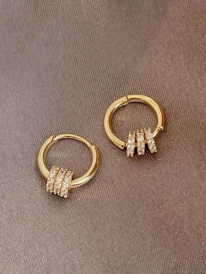 1 par de pendientes de círculo de metal para viento frío para mujeres, pendientes de círculo de circonita con aros para las orejas, adecuados para cualquier temporada, festival u atuendo diario