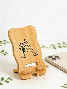 A-Z Detachable DIY Foldable Creative Wooden Phone Stand, Carved Floral Pattern, Slouchy Desktop Adjustable Phone Holder, Suitable For Travel, Office Desk, Home, Holidays, Christmas, Valentine's Day, Teacher's Day, Wooden Grain Element, New Year Gift, Office Supplies - Multicolor - View 5