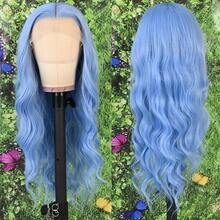 13X4 Purple Color Long Body Wave Lace Front Wig 26" Long Wavy Wigs Glueless Free Part 180% Density Violet Purple Wavy Hair With Adjustable Straps & Combs Heat Resistant Soft Loose Wave Synthetic Hair Replacement Wigs For Women Perfect For Daily Wear Parties & Special Occasions - 淺藍色 - 查看 6