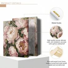 1pc Vintage Peony Floral Oil Painting On Canvas, Wooden Frame Wall Art Decor, Elegant Still Life Home Decoration, Ideal Gift - Multicolor - View 11