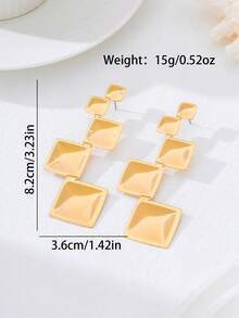 1 Pair Fashionable Geometric Square Stud Earrings, Suitable For Women's Party, Gathering, Daily Wear, Versatile Gift - Yellow Gold - View 2
