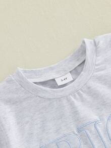 Camisetas casuales de manga corta para bebés y niñas, camisetas bordadas para hermanos mayores y hermanas mayores, camisetas sueltas a juego para hermanos, ropa de verano - Azul - Ver 6