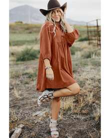 Button Up Dress Women Gold Flame Mini Dresses - 金色火焰 - 查看 7